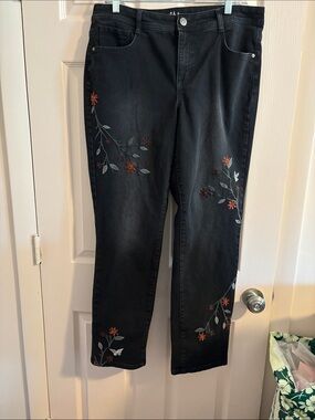 Style & Co. Black Straight Leg Jeans with Floral Embroidery